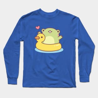 Cute Frog With Ducky Pool Float Long Sleeve T-Shirt